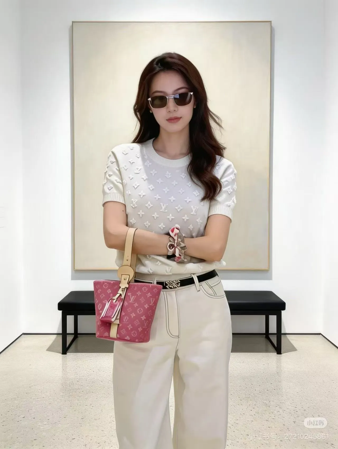 Louis Vuitton/Louis Vuitton 26ss women's presbyopic embroidered knitted short sleeves